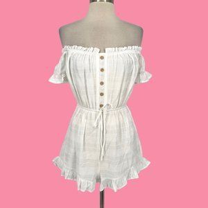 Privy Off-the-Shoulder Ruffle Trimmed Romper White Size Medium NWT